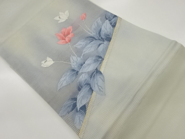 絽花葉模様織出し名古屋帯